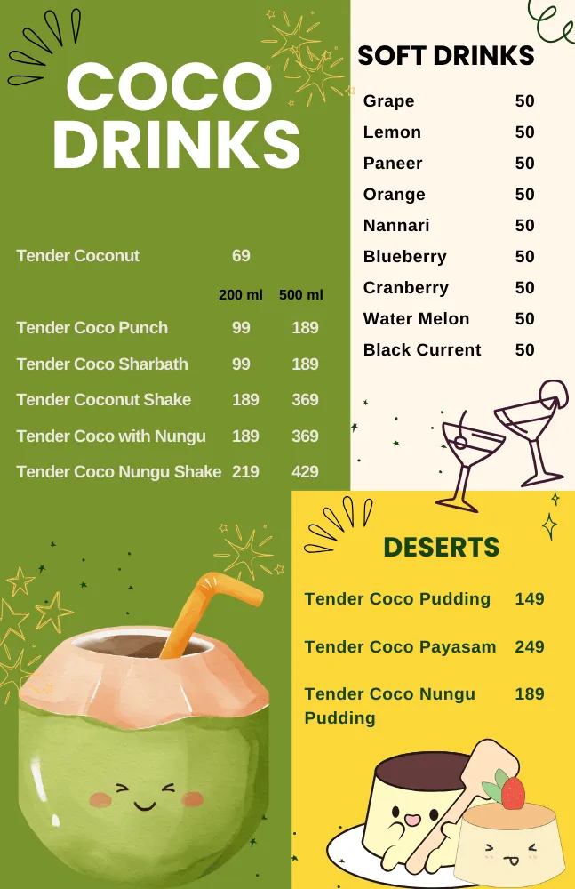 NK Coco Drink Menu.